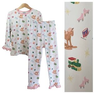 Southern Classic Smocks White Pink Christmas Classic Cozy Pajama Set 5t